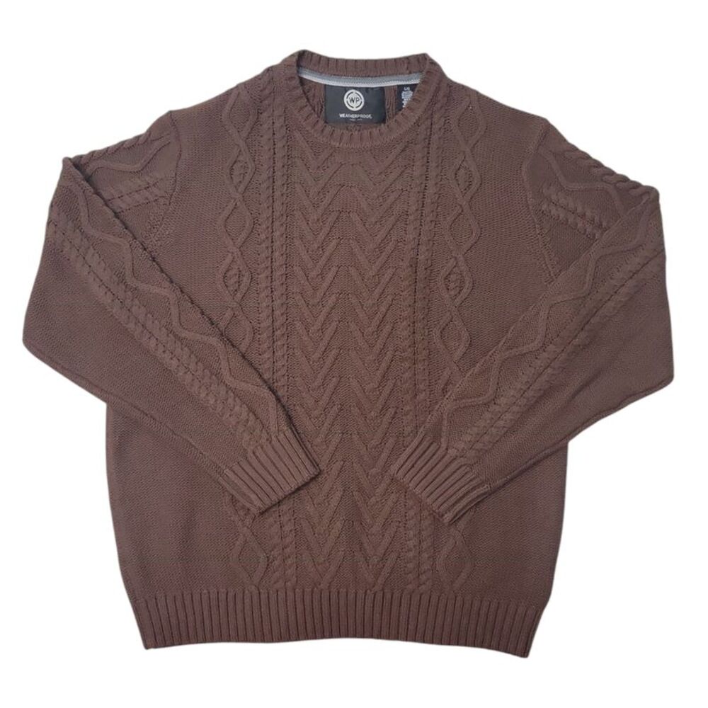 WP Weatherproof Men's Easy Care Classic Cable Knit Sweater - Chicory